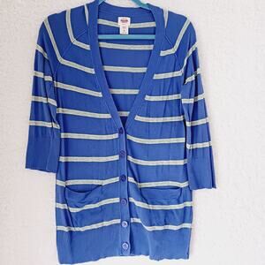 Sweater Missimo Cardigan Button Long Line Duster Purple Pockets LS Stripe Sz M